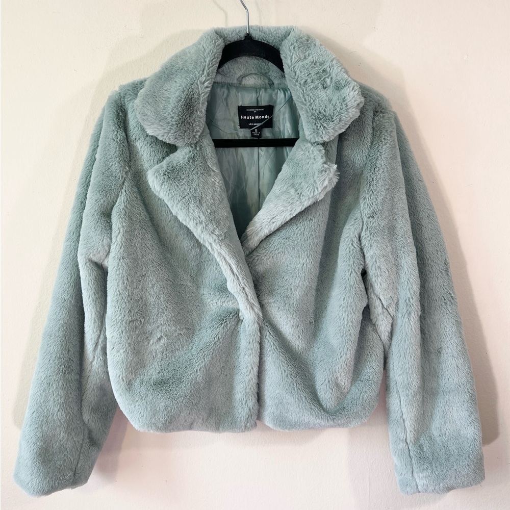 Haute Monde Plush Faux Fur Jacket in Mint Green - Picture 4 of 4